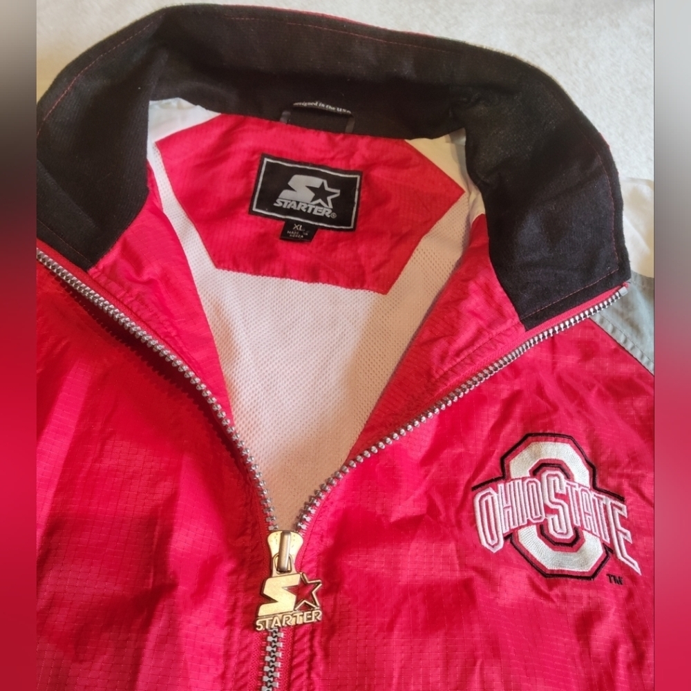 Rare Vintage 90s Starter Ohio State Buckeyes Zip-Up Jacket Mens XL OSU Coat Red